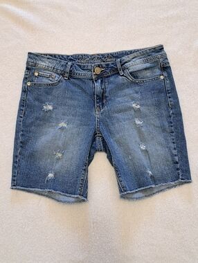 U.S. Polo Assn Denim Shorts Y2K Distressed Size 9 10 Blue Cut Off Frayed Stretch